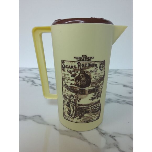 Vtg Plastic Pitcher w Brown Plastic Lid Retro Sears, Roebuck & Co. - Picture 2 of 11